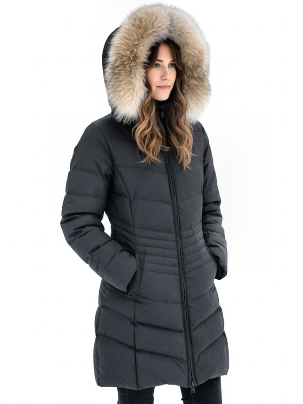 PAJAR Canada Cougar Down Fox / Rabbit Fur Black Parka, Womens Size XL